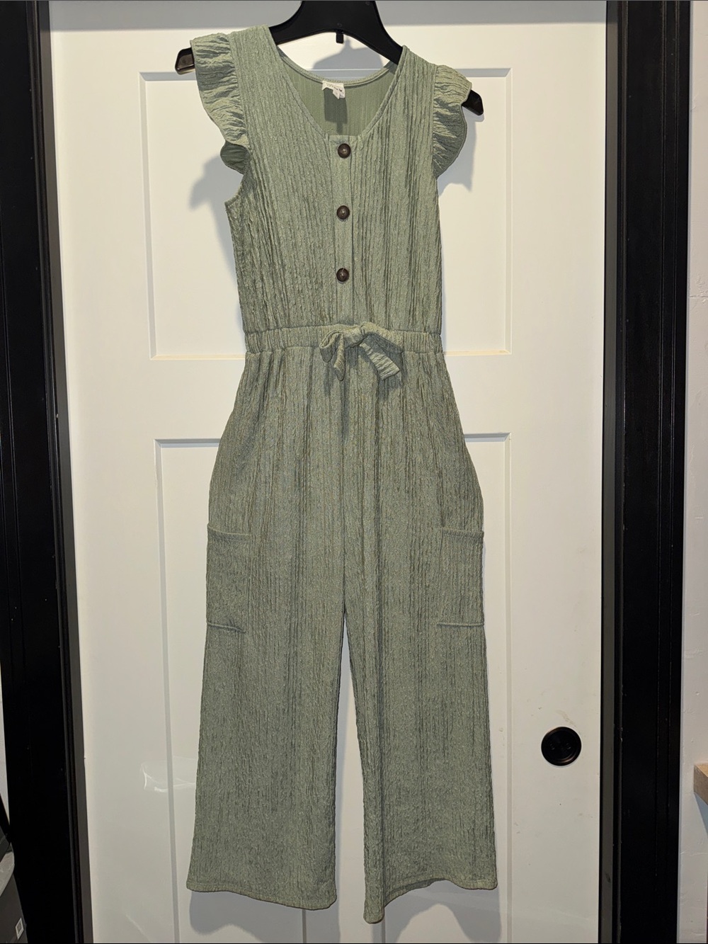 Sleeveless Sage Green Knit Jumpsuit with Elastic Tie Waist
